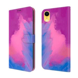 huismerk Aquarel Pattern Horizontale Flip Leren Case met Houder & Card Slot & Portemonnee voor iPhone XR (Purple Red)