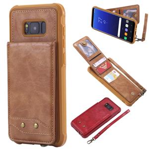 huismerk Voor Galaxy S8+ Vertical Flip Shockproof Leather Protective Case met Short Rope Support Card Slots & Bracket & Photo Holder & Wallet Function(Brown)