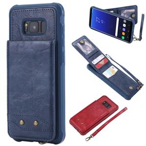 huismerk Voor Galaxy S8+ Vertical Flip Shockproof Leather Protective Case met Short Rope Support Card Slots & Bracket & Photo Holder & Wallet Function(Blue)