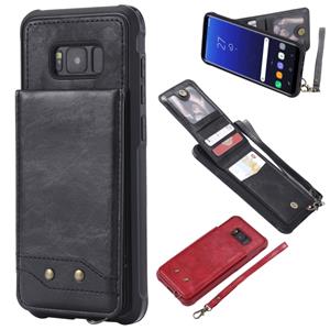 huismerk Voor Galaxy S8+ Vertical Flip Shockproof Leather Protective Case met Short Rope Support Card Slots & Bracket & Photo Holder & Wallet Function(Black)