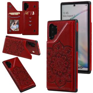 huismerk Voor Samsung Galaxy Note 10 Pro Flower Embossing Patroon Schokbestendige Beschermhoes met Houder & Kaartsleuven > Fotolijst (Rood)