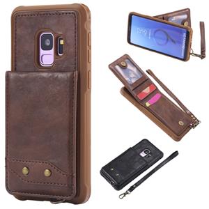 huismerk Voor Galaxy S9 Vertical Flip Shockproof Leather Protective Case met Short Rope Support Card Slots & Bracket & Photo Holder & Wallet Function(Coffee)