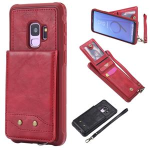 huismerk Voor Galaxy S9 Vertical Flip Shockproof Leather Protective Case met Short Rope Support Card Slots & Bracket & Photo Holder & Wallet Function(Red)