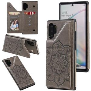 huismerk Voor Samsung Galaxy Note 10 Pro Flower Embossing Patroon Schokbestendige Beschermhoes met Houder & Kaartsleuven > Fotolijst (Grijs)