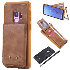 huismerk Voor Galaxy S9 Vertical Flip Shockproof Leather Protective Case met Short Rope Support Card Slots & Bracket & Photo Holder & Wallet Function(Brown)