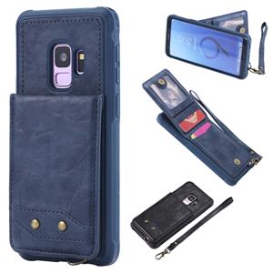 huismerk Voor Galaxy S9 Vertical Flip Shockproof Leather Protective Case met Short Rope Support Card Slots & Bracket & Photo Holder & Wallet Function(Blue)