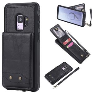 huismerk Voor Galaxy S9 Vertical Flip Shockproof Leather Protective Case met Short Rope Support Card Slots & Bracket & Photo Holder & Wallet Function(Black)