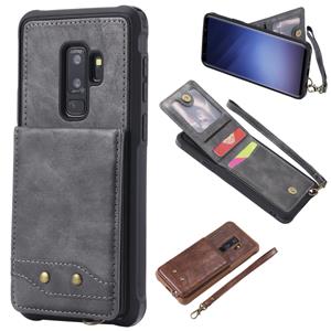 huismerk Voor Galaxy S9+ Vertical Flip Shockproof Leather Protective Case met Short Rope Support Card Slots & Bracket & Photo Holder & Wallet Function(Gray)