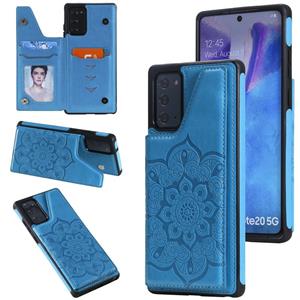 huismerk Voor Samsung Galaxy Note20 Flower Embossing Patroon Schokbestendige Beschermhoes met Houder & Kaartsleuven > Fotolijst (Blauw)