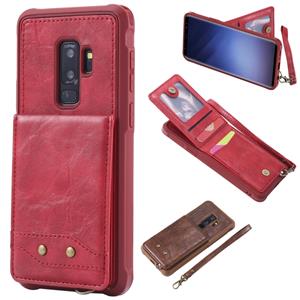 huismerk Voor Galaxy S9+ Vertical Flip Shockproof Leather Protective Case met Short Rope Support Card Slots & Bracket & Photo Holder & Wallet Function(Red)