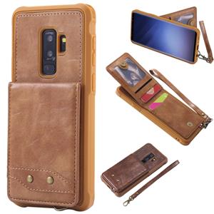 huismerk Voor Galaxy S9+ Vertical Flip Shockproof Leather Protective Case met Short Rope Support Card Slots & Bracket & Photo Holder & Wallet Function(Brown)