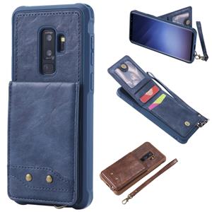 huismerk Voor Galaxy S9+ Vertical Flip Shockproof Leather Protective Case met Short Rope Support Card Slots & Bracket & Photo Holder & Wallet Function(Blue)