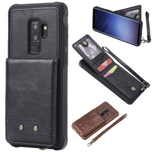 huismerk Voor Galaxy S9+ Vertical Flip Shockproof Leather Protective Case met Short Rope Support Card Slots & Bracket & Photo Holder & Wallet Function(Black)