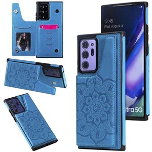 huismerk Voor Samsung Galaxy Note 20 Ultra Flower Embossing Patroon Schokbestendige Beschermhoes met Houder & Kaartsleuven > Fotolijst (Blauw)