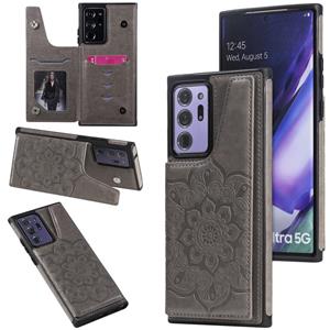 huismerk Voor Samsung Galaxy Note 20 Ultra Flower Embossing Patroon Schokbestendige Beschermhoes met Houder & Kaartsleuven > Fotolijst (Grijs)