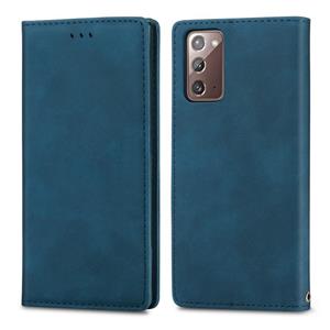 huismerk Voor Samsung Galaxy Note20 Retro Skin Feel Business Magnetic Horizontal Flip Leather Case met Holder & Card Slots & Wallet & Photo Frame(Blauw)