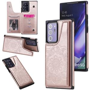 huismerk Voor Samsung Galaxy Note 20 Ultra Flower Embossing Patroon Schokbestendige Beschermhoes met Houder & Kaartsleuven > Fotolijst (Roségoud)