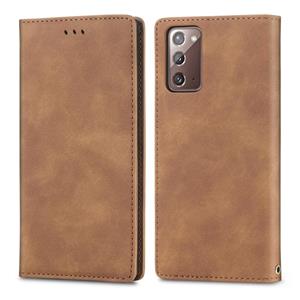 huismerk Voor Samsung Galaxy Note20 Retro Skin Feel Business Magnetic Horizontal Flip Leather Case met Holder & Card Slots & Wallet & Photo Frame(Brown)