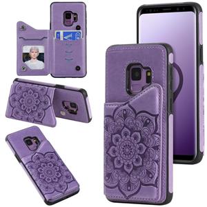 huismerk Voor Samsung Galaxy S9 Flower Embossing Patroon Schokbestendige Beschermhoes met Houder & Kaartsleuven > Fotolijst (Paars)