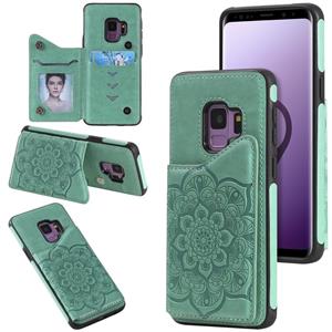 huismerk Voor Samsung Galaxy S9 Flower Embossing Patroon Schokbestendige Beschermhoes met Houder & Kaartsleuven > Fotolijst (Groen)