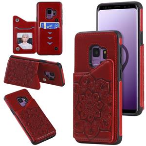 huismerk Voor Samsung Galaxy S9 Flower Embossing Patroon Schokbestendige Beschermhoes met Houder & Kaartsleuven > Fotolijst (Rood)