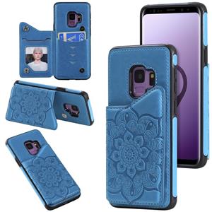 huismerk Voor Samsung Galaxy S9 Flower Embossing Patroon Schokbestendige Beschermhoes met Houder & Kaartsleuven > Fotolijst (Blauw)