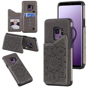 huismerk Voor Samsung Galaxy S9 Flower Embossing Patroon Schokbestendige Beschermhoes met Houder & Kaartsleuven > Fotolijst (Grijs)