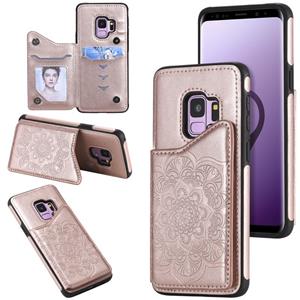 huismerk Voor Samsung Galaxy S9 Flower Embossing Patroon Schokbestendige Beschermhoes met Houder & Kaartsleuven > Fotolijst (Roségoud)