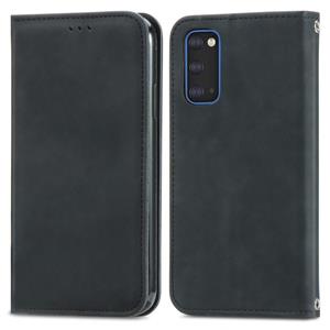 huismerk Voor Samsung Galaxy S20 Retro Skin Feel Business Magnetic Horizontal Flip Leather Case met Holder & Card Slots & Wallet & Photo Frame(Zwart)