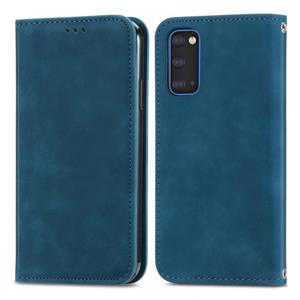 huismerk Voor Samsung Galaxy S20 Retro Skin Feel Business Magnetic Horizontal Flip Leather Case met Holder & Card Slots & Wallet & Photo Frame(Blauw)