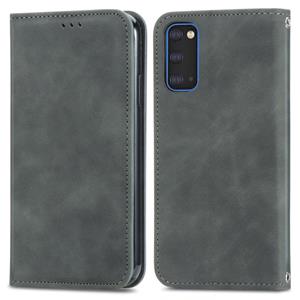 huismerk Voor Samsung Galaxy S20 Retro Skin Feel Business Magnetic Horizontal Flip Leather Case met Holder & Card Slots & Wallet & Photo Frame(Grijs)