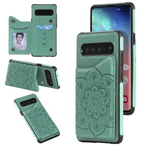 huismerk Voor Samsung Galaxy S10 Flower Embossing Patroon Schokbestendige Beschermhoes met Houder & Kaartsleuven > Fotolijst (Groen)