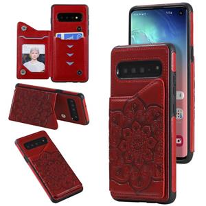 huismerk Voor Samsung Galaxy S10 Flower Embossing Patroon Schokbestendige Beschermhoes met Houder > Kaartsleuven > Fotolijst (Rood)