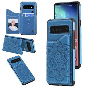 huismerk Voor Samsung Galaxy S10 Flower Embossing Patroon Schokbestendige Beschermhoes met Houder & Kaartsleuven > Fotolijst (Blauw)