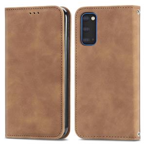 huismerk Voor Samsung Galaxy S20 Retro Skin Feel Business Magnetic Horizontal Flip Leather Case met Holder & Card Slots & Wallet & Photo Frame(Brown)