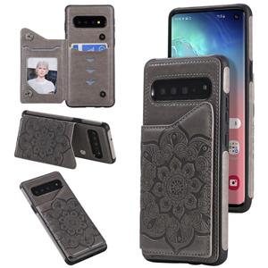 huismerk Voor Samsung Galaxy S10 Flower Embossing Patroon Schokbestendige Beschermhoes met Houder & Kaartsleuven > Fotolijst (Grijs)