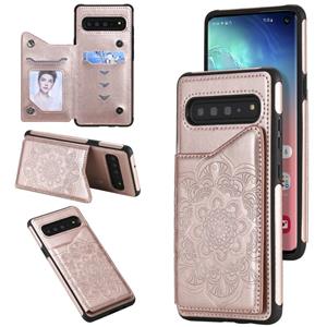 huismerk Voor Samsung Galaxy S10 Flower Embossing Patroon Schokbestendige Beschermhoes met Houder & Kaartsleuven > Fotolijst (Roségoud)