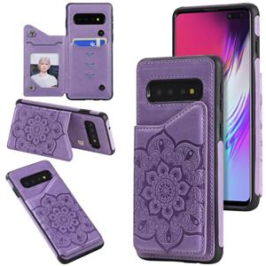 huismerk Voor Samsung Galaxy S10 5G Flower Embossing Patroon Schokbestendige Beschermhoes met Houder & Kaartsleuven > Fotolijst (Paars)