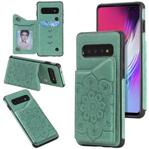 huismerk Voor Samsung Galaxy S10 5G Flower Embossing Patroon Schokbestendige Beschermhoes met Houder & Kaartsleuven > Fotolijst (Groen)