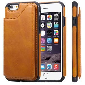 huismerk Voor iPhone 6 Shockproof Calf Texture Protective Case met Holder & Card Slots & Frame(Brown)