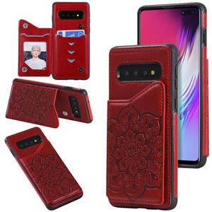 huismerk Voor Samsung Galaxy S10 5G Flower Embossing Patroon Schokbestendige Beschermhoes met Houder & Kaartsleuven > Fotolijst (Rood)