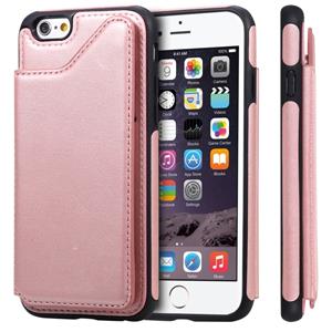 huismerk Voor iPhone 6 Shockproof Calf Texture Protective Case met Holder & Card Slots & Frame(Rose Gold)