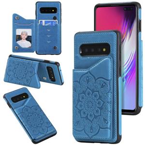 huismerk Voor Samsung Galaxy S10 5G Flower Embossing Patroon Schokbestendige Beschermhoes met Houder & Kaartsleuven > Fotolijst (Blauw)