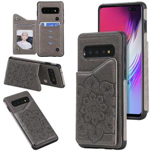 huismerk Voor Samsung Galaxy S10 5G Flower Embossing Patroon Schokbestendige Beschermhoes met Houder & Kaartsleuven > Fotolijst (Grijs)