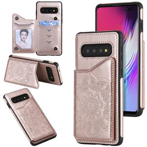 huismerk Voor Samsung Galaxy S10 5G Flower Embossing Patroon Schokbestendige Beschermhoes met Houder & Kaart Slots & Foto Frame (Rose Gold)