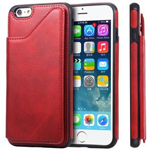 huismerk Voor iPhone 6 Plus Shockproof Calf Texture Protective Case met Holder & Card Slots & Frame(Red)