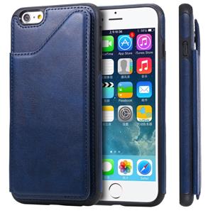 huismerk Voor iPhone 6 Plus Shockproof Calf Texture Protective Case met Holder & Card Slots & Frame(Blue)