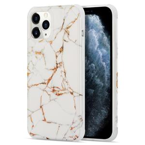 huismerk Four Corners Shocproof Flow Gold Marble IMD Back Cover Case For iPhone 13 Pro Max(White)