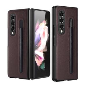 Voor Samsung Galaxy Z Fold3 5G GKK Opvouwbare Litchi Texture PU + PC Phone Case met Pen Slot