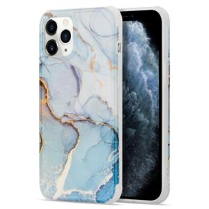 huismerk Four Corners Shocproof Flow Gold Marble IMD Back Cover Case For iPhone 13 Pro Max(Light Blue)